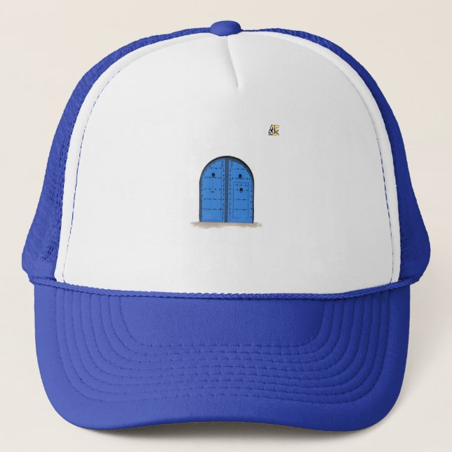 Moroccan Blue Door – Artistic Embroidered Cap (Front)