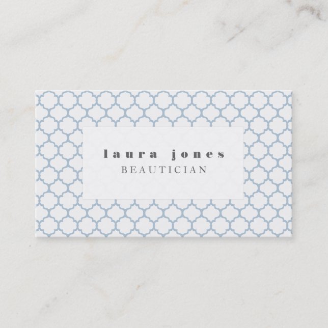 Moroccan Blue Fashion Stylist Template Business Card (Front)