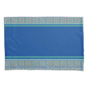 Moroccan blue green terracotta tiled design pillowcase