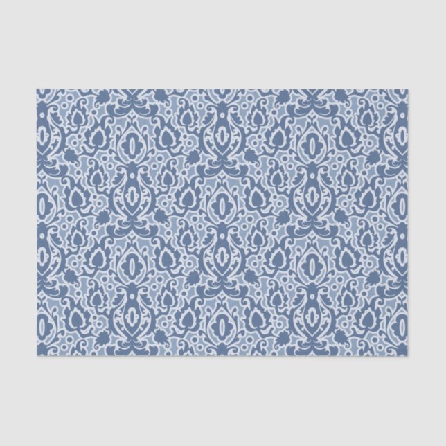 Moroccan Blue Grey Casbah Damask Tissue Paper (Front)