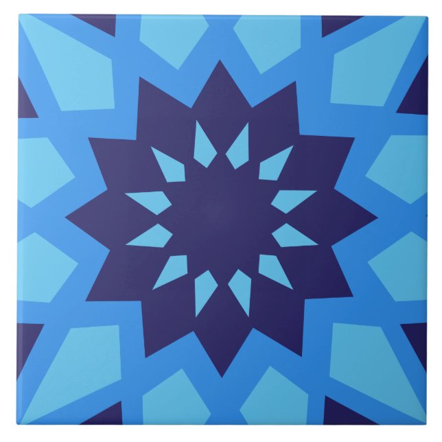 Moroccan Blue Pattern Ceramic Tile (Front)