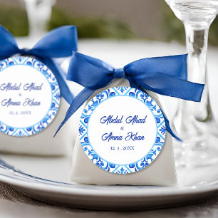 Moroccan Blue Pattern Islamic Muslim Wedding Classic Round Sticker