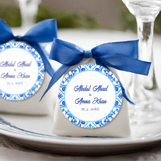 Moroccan Blue Pattern Islamic Muslim Wedding Classic Round Sticker