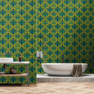 Moroccan blue peacock wallpaper