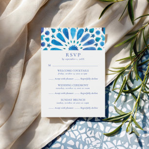Moroccan Blue Tile Multi Event Wedding RSVP Card