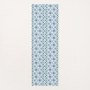Moroccan blue tile pattern watercolor yoga mat