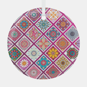 Moroccan Bohemian Mandala Tiles Glass Tree Decoration