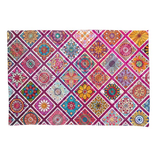 Moroccan Bohemian Mandala Tiles Pillowcase (Front)