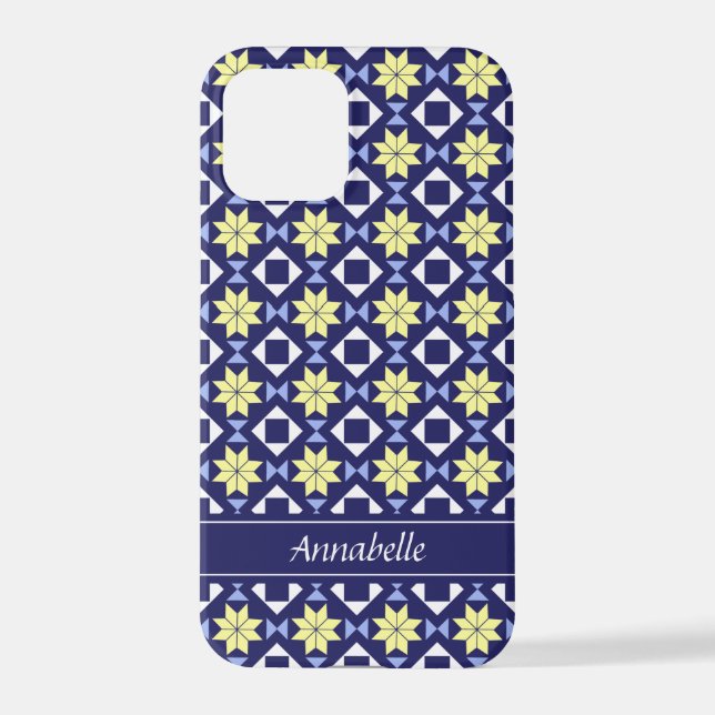 Moroccan Bohemian Yellow Flowers Blue Pattern iPhone Case (Back)