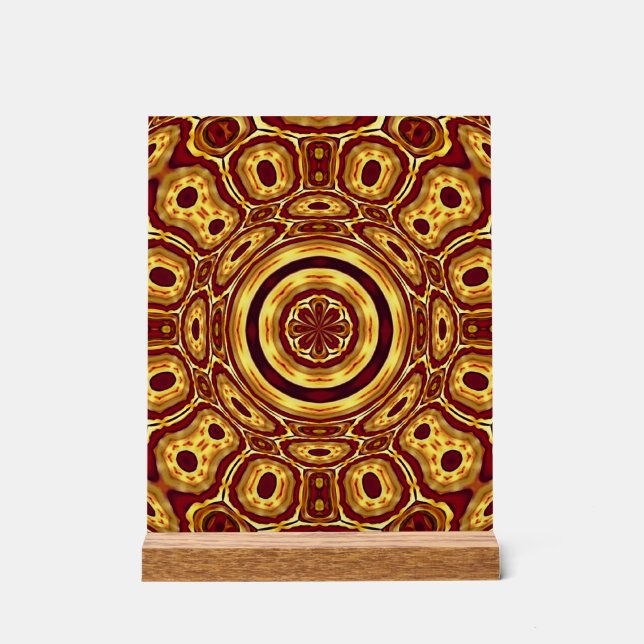 Moroccan Boho Red Gold Abstract Pattern Acrylic Sign (Front)