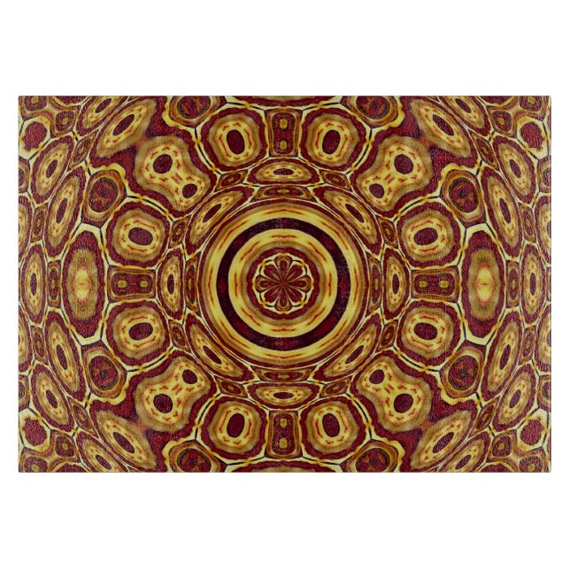 Moroccan Boho Red Gold Abstract Pattern Cutting Board (Front)