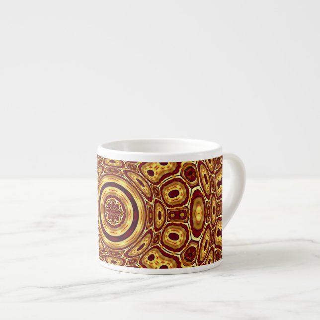 Moroccan Boho Red Gold Abstract Pattern Espresso Cup (Front Right)