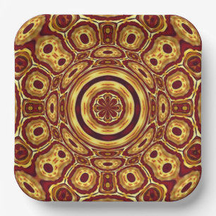 Moroccan Boho Red Gold Abstract Pattern Paper Plate
