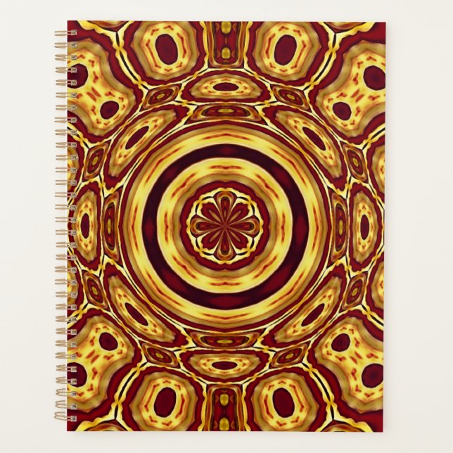 Moroccan Boho Red Gold Abstract Pattern Planner (Front)