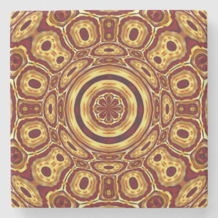 Moroccan Boho Red Gold Abstract Pattern Stone Coaster