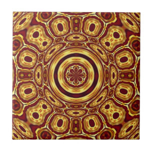 Moroccan Boho Red Gold Abstract Pattern Tile