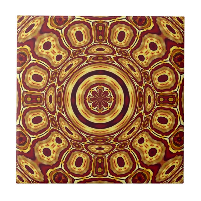 Moroccan Boho Red Gold Abstract Pattern Tile (Front)