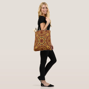 Moroccan Boho Red Gold Abstract Pattern Tote Bag
