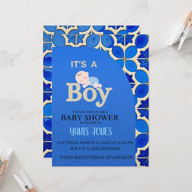 Moroccan boy baby shower Invitation (Front/Back In Situ)