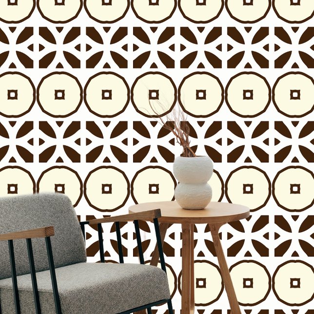 Moroccan Chocolate Brown Creamy White Geometric Wallpaper (Creator Uploaded)