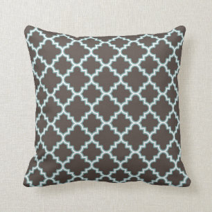 Moroccan Clover Quatrefoil Brown Blue White Cushion