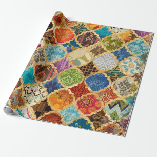 Moroccan Colourful Gold Cool Modern Pattern Boho Wrapping Paper