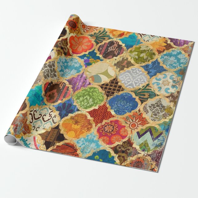 Moroccan Colourful Tiles Decoupage Gift Wrapping Paper (Unrolled)