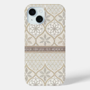 Moroccan Cream Taupe Chocolate Geometric Tile iPhone 15 Case