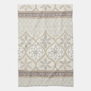 Moroccan Cream Taupe Chocolate Geometric Tile Tea Towel