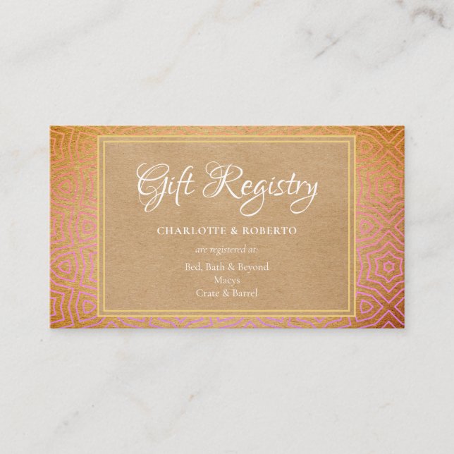 Moroccan Desert Chic Wedding Gift Registry Enclosure Card (Front)