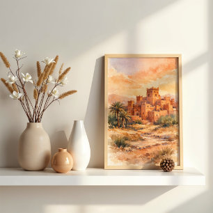Moroccan Desert Kasbah Watercolor Poster