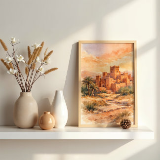 Moroccan Desert Kasbah Watercolor Poster
