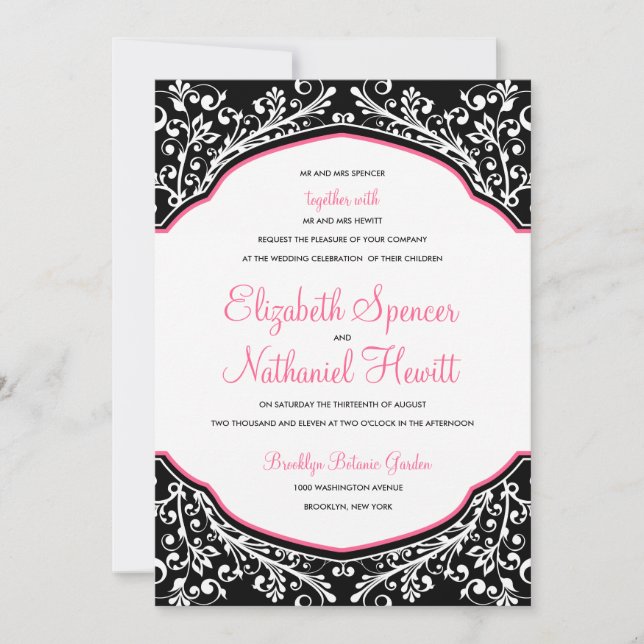 Moroccan Dream Wedding Invitation Black/Pink (Front)