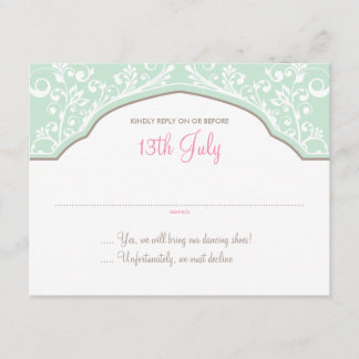 Moroccan Dream Wedding RSVP Mint/Pink Card