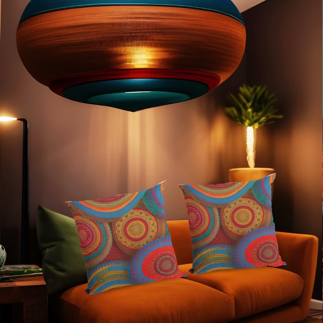 Moroccan exotic rustic red orange blue green cushion (Creator Uploaded)