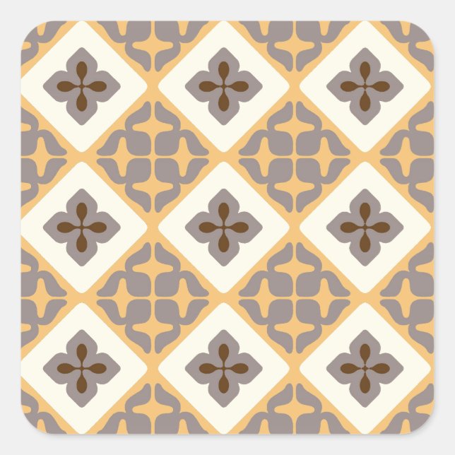 Moroccan Floral Tile Pattern Apricot Mauve Square Sticker (Front)