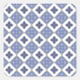 Moroccan Floral Tile Pattern Lilac Grey Brown Square Sticker