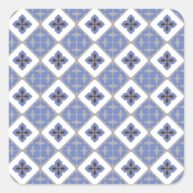 Moroccan Floral Tile Pattern Lilac Grey Brown Square Sticker (Front)