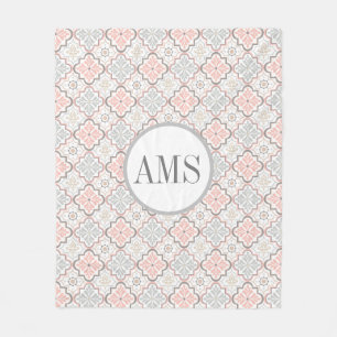 Moroccan Flower Monogram Personalised Fleece Blanket