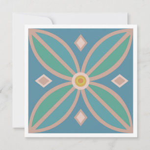 Moroccan flower tile in teals, pink and lemon card