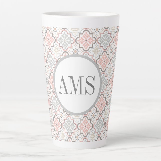 Moroccan Flowers Monogram Personalised  Latte Mug (Front)