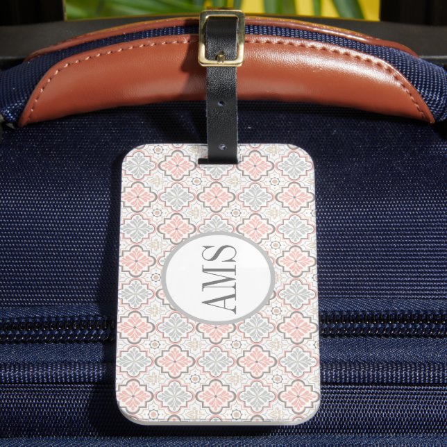 Moroccan Flowers Monogram Personalised  Luggage Tag (Front Insitu 2)