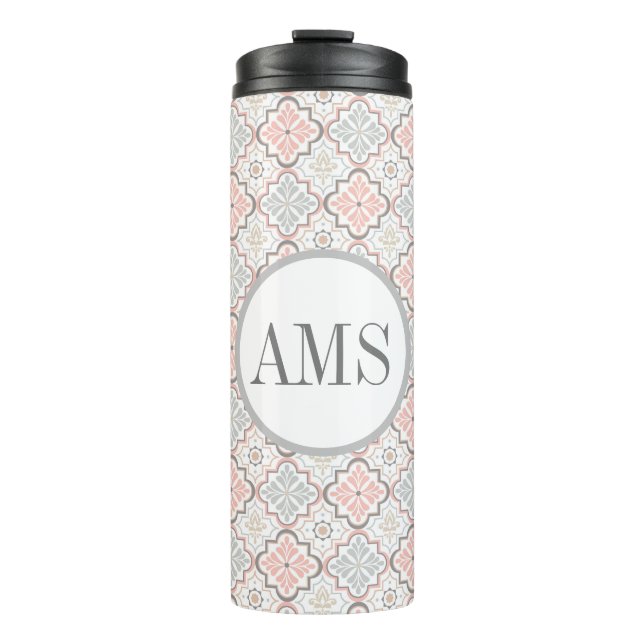 Moroccan Flowers Monogram Personalised  Thermal Tumbler (Front)