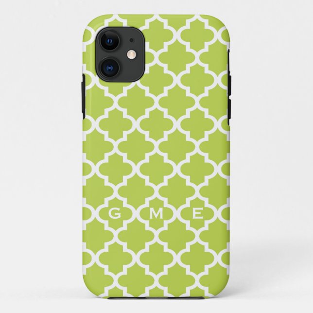 Moroccan fresh lime green tile design 3 monogram Case-Mate iPhone case (Back)