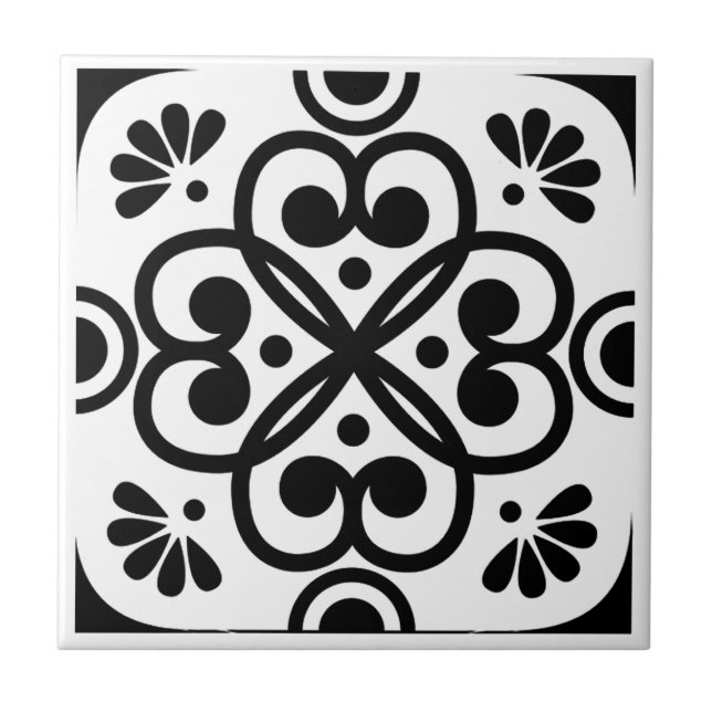 Moroccan Geometric Black and White Tile (Front)