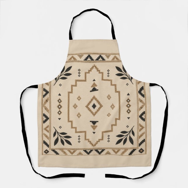 Moroccan Geometric Boho Beige Apron (Front)