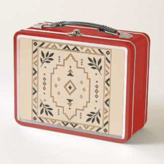 Moroccan Geometric Medallion Sand Elegant Tote Bag Metal Lunch Box