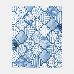 Moroccan geometric, watercolor seamless pattern. fleece blanket