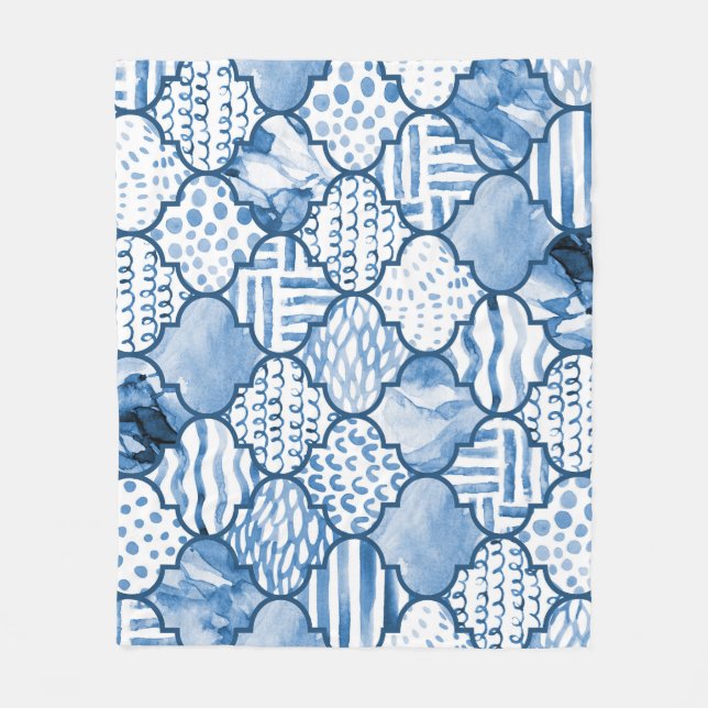 Moroccan geometric, watercolor seamless pattern. fleece blanket (Front)