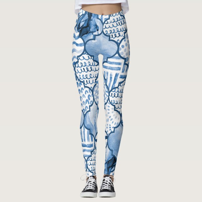 Moroccan geometric, watercolor seamless pattern. leggings (Front)